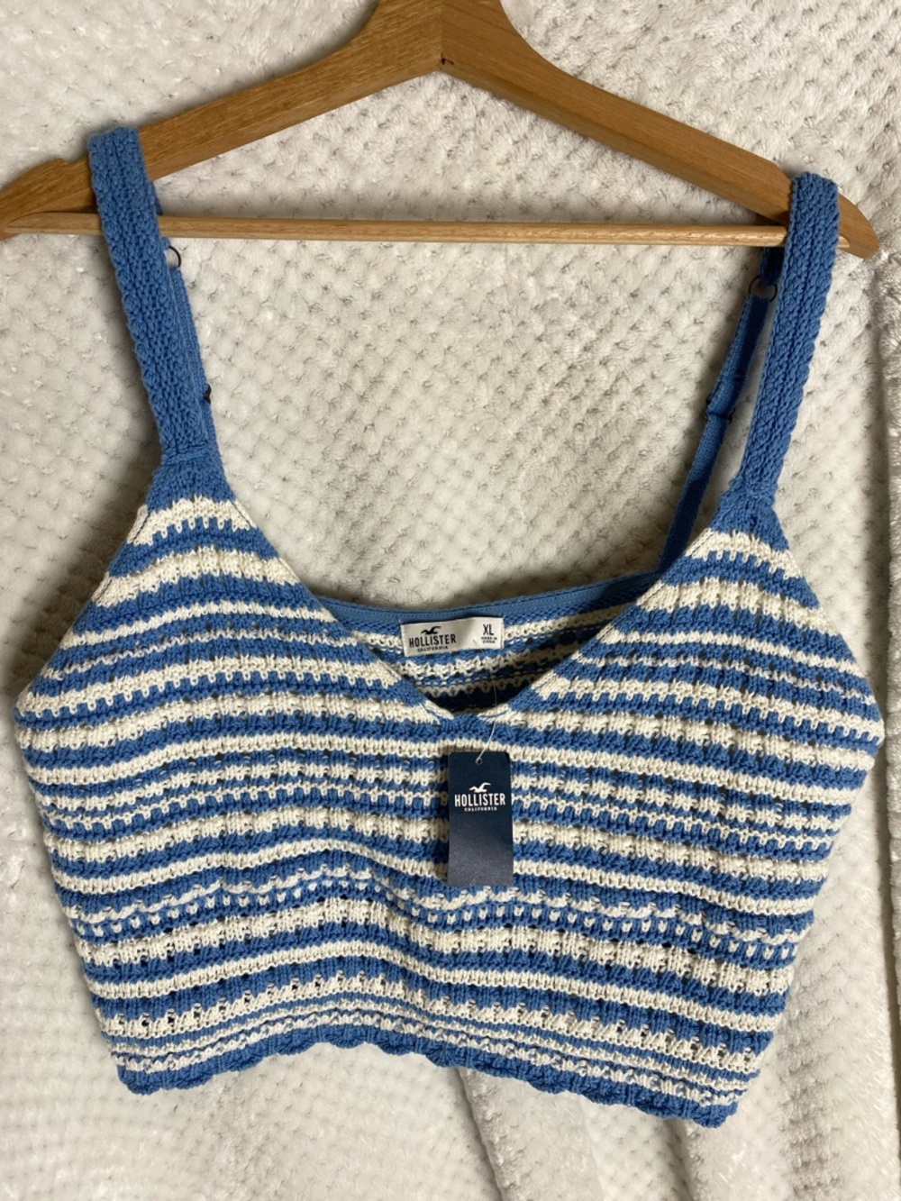 Hollister Blue & White Striped Knit Crop Tank